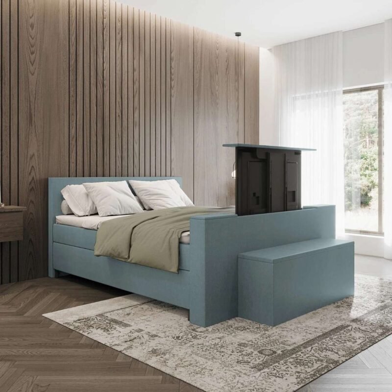Boxspring met tv lift blauw Tongeren