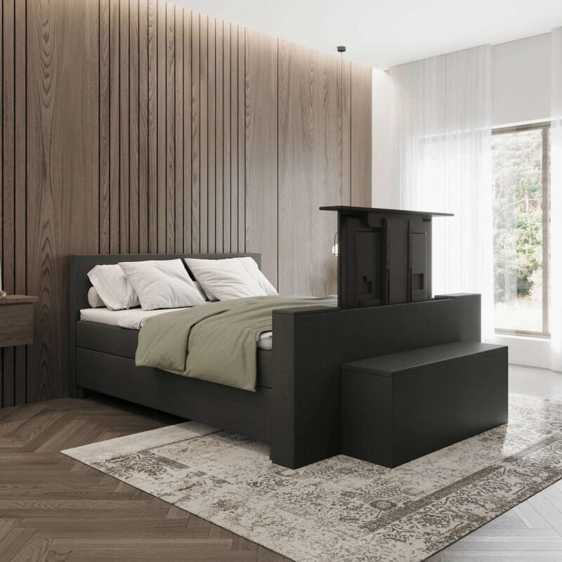 Boxspring met tv lift zwart Tongeren